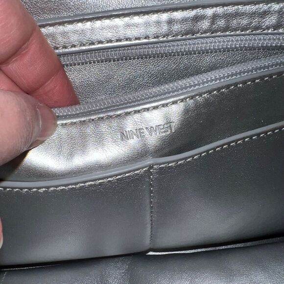 Nine West Ava Faux Leather Tote Bag Purse Floral Laser Cut Design Yellow Silver - Picture 12 of 14